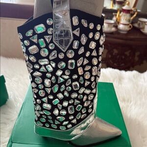 Silver and Black Rhinestone Cowboy Boots